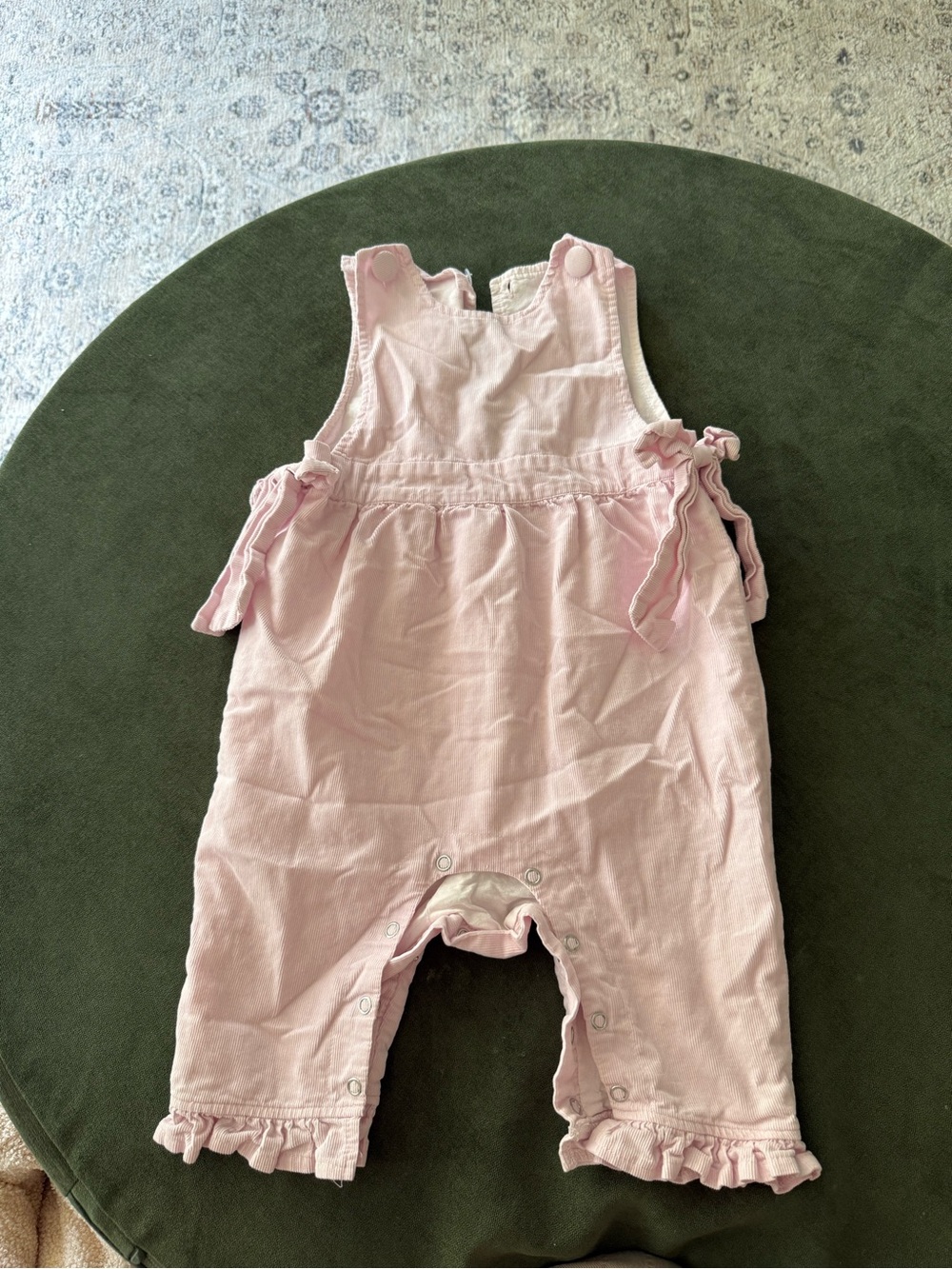Stitchy Fish light pink corduroy Ruffle Tie-Side Overalls